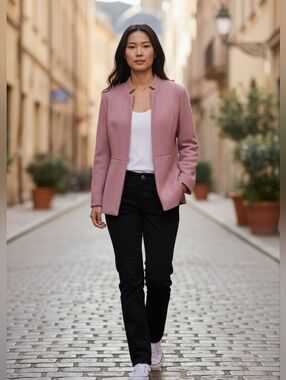 L. Michele Jacquard Chevron Slim Collared Fitted Blazer